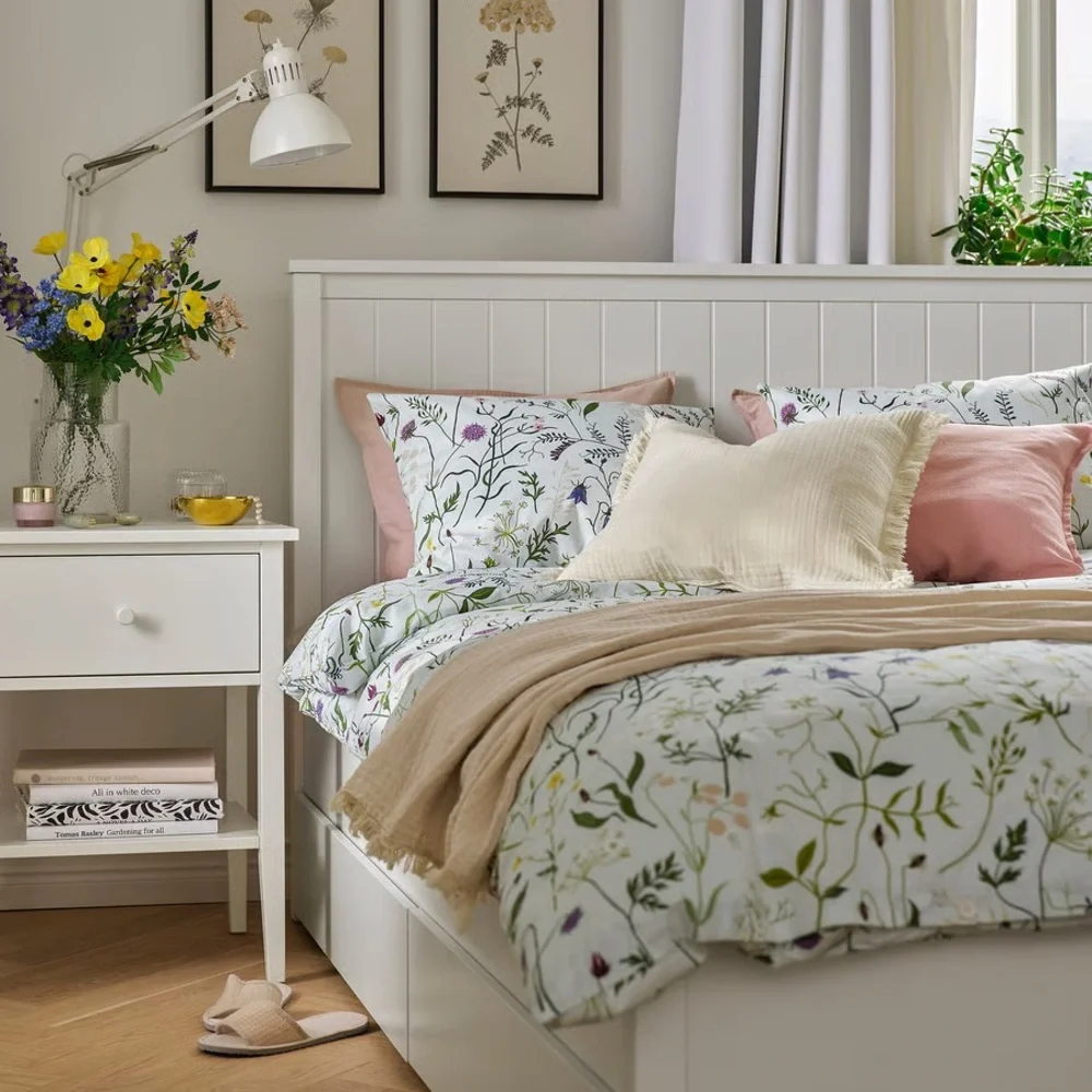 Floral Meadow Cotton Duvet Cover Set - Light Blue
